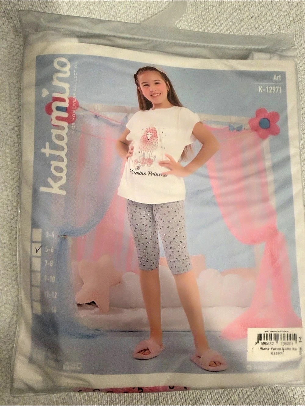Karamelo Girls Pajama Set White & Pink Size 5-6